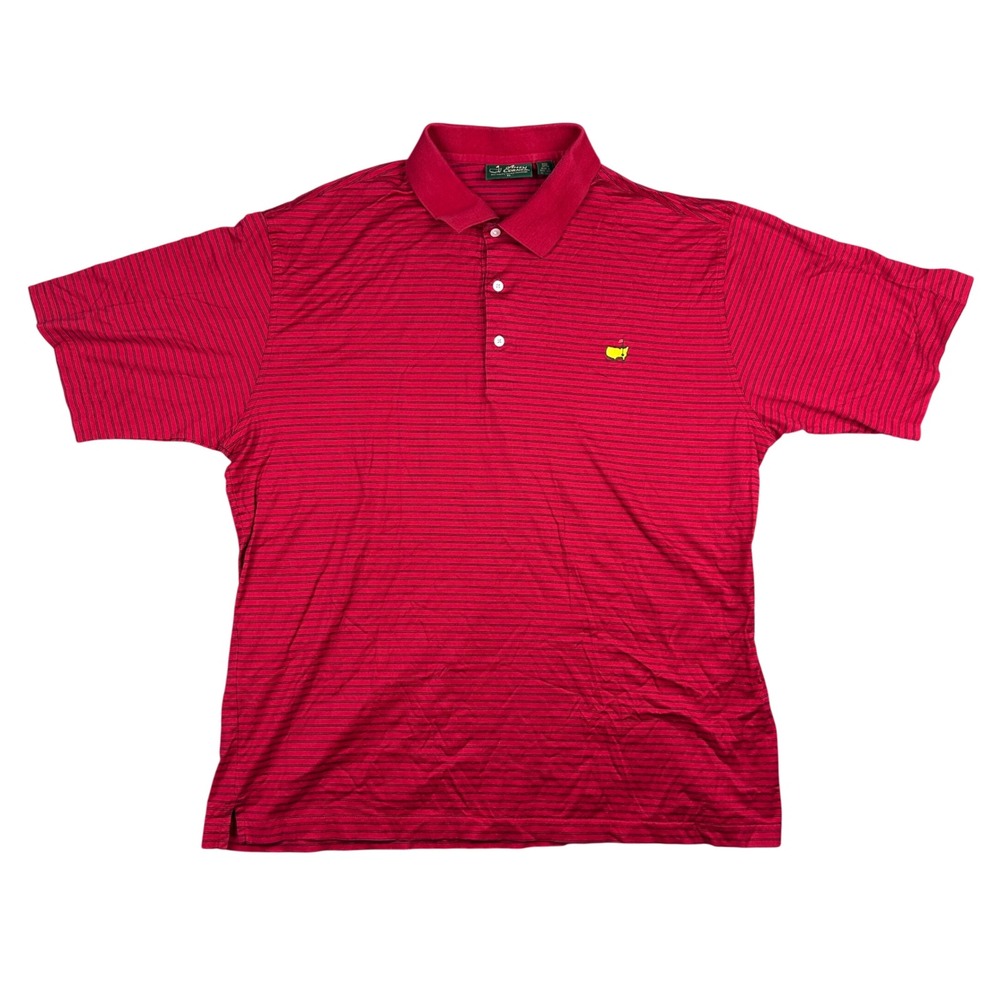 Amen Corner Masters Golf Polo Shirt Red Striped Pima Cotton Mens XL Augusta Logo